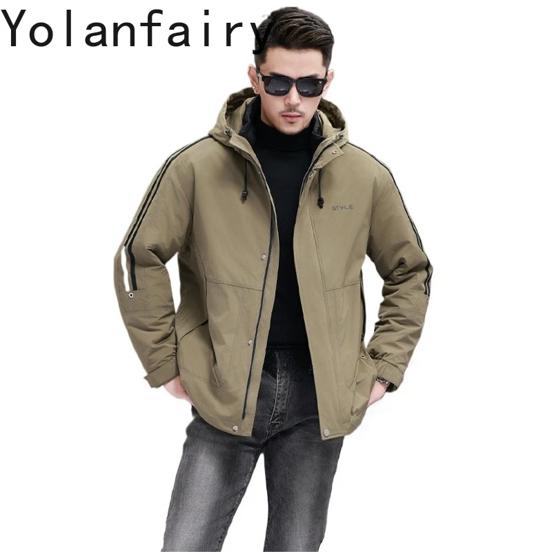 

YOLANFAIRY, новые парки из натурального меха, мужская одежда, зима 2025 года, съемное пальто с подкладкой из меха кролика рекс, теплая пуховая куртка, мужская парка с капюшоном