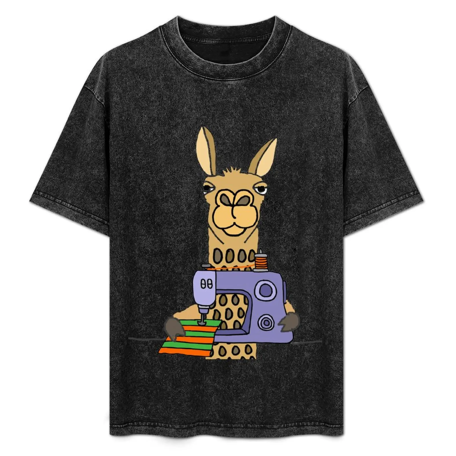 

Funny Llama using Sewing Machine T-Shirt cotton t shirts man 100% man t shirts cotton T-Shirt
