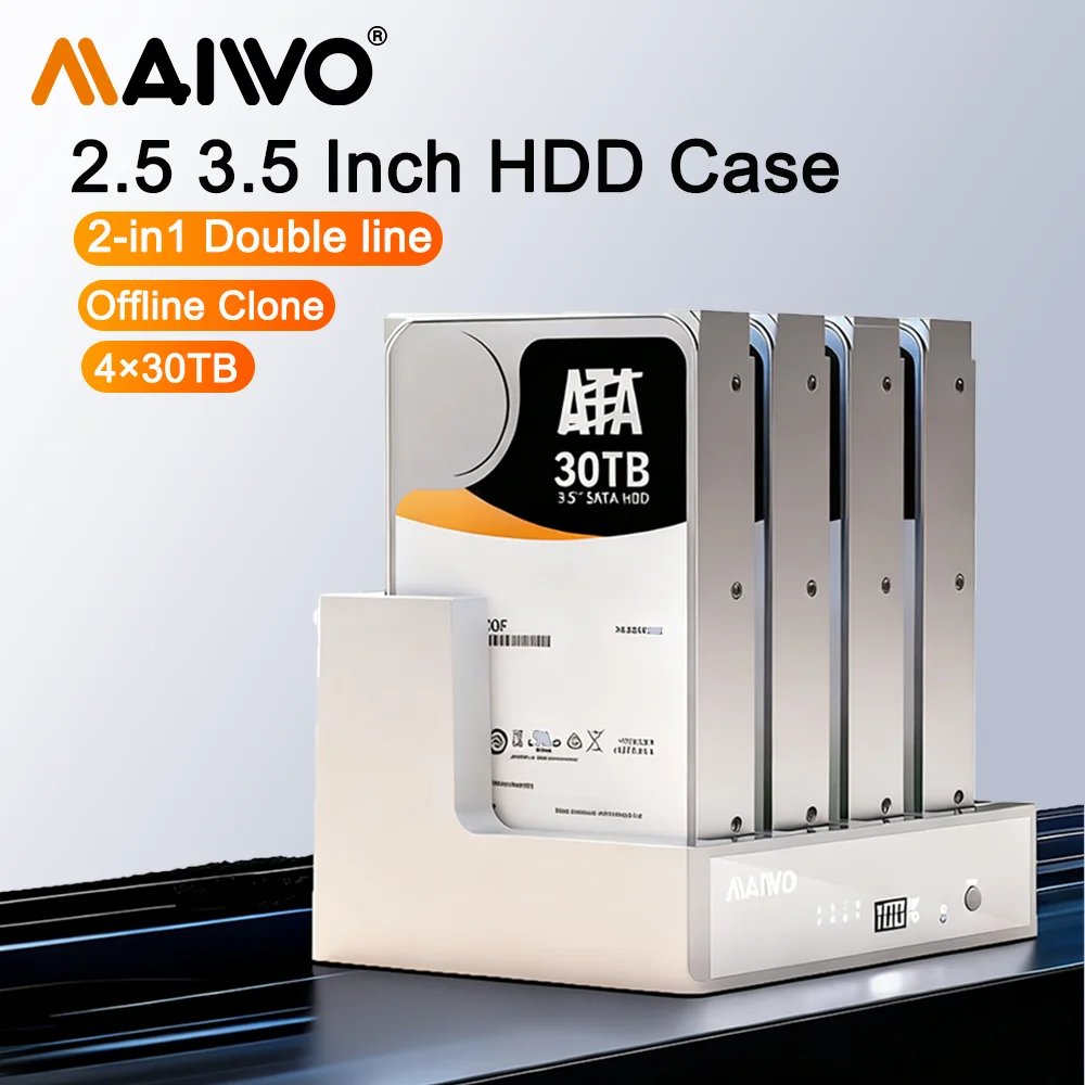 Док-станция MAIWO 4 Bay 2,5 3,5 дюйма с поддержкой 120 ТБ макс. SATA III 6 Гбит/с с функцией клонирования от 1 до 3 автономных дисков C до C/A HDD Док-станция MAIWO 4 Bay 2,5 3,5 дюйма с поддержкой 120 ТБ макс. SATA III 6 Гбит/с с функцией клонирования от 1 до 3 автономных дисков C до C/A HDD
