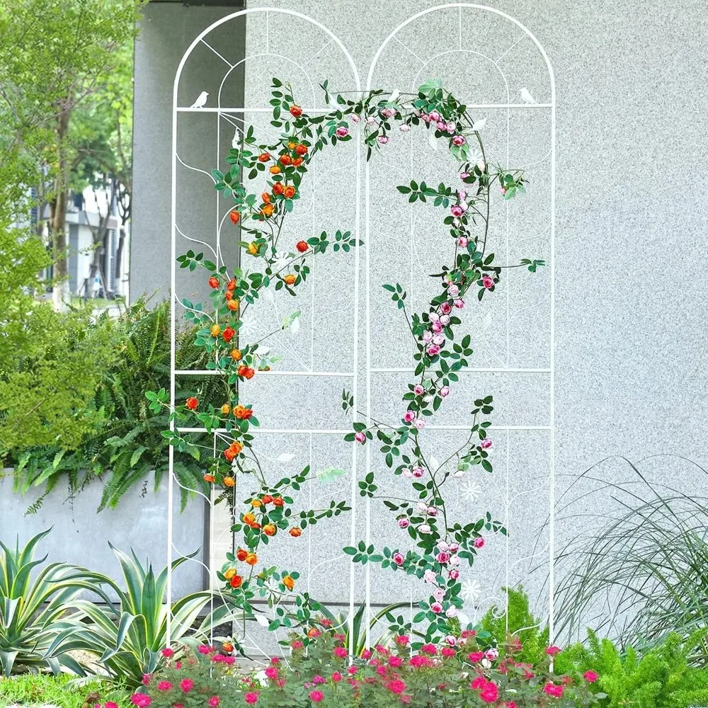 

Large Metal Garden Trellises for Climbing Plants - 82.5 Inch Tall & 2PC White Pack - Beautiful Retro Style Metal Fence Trellis