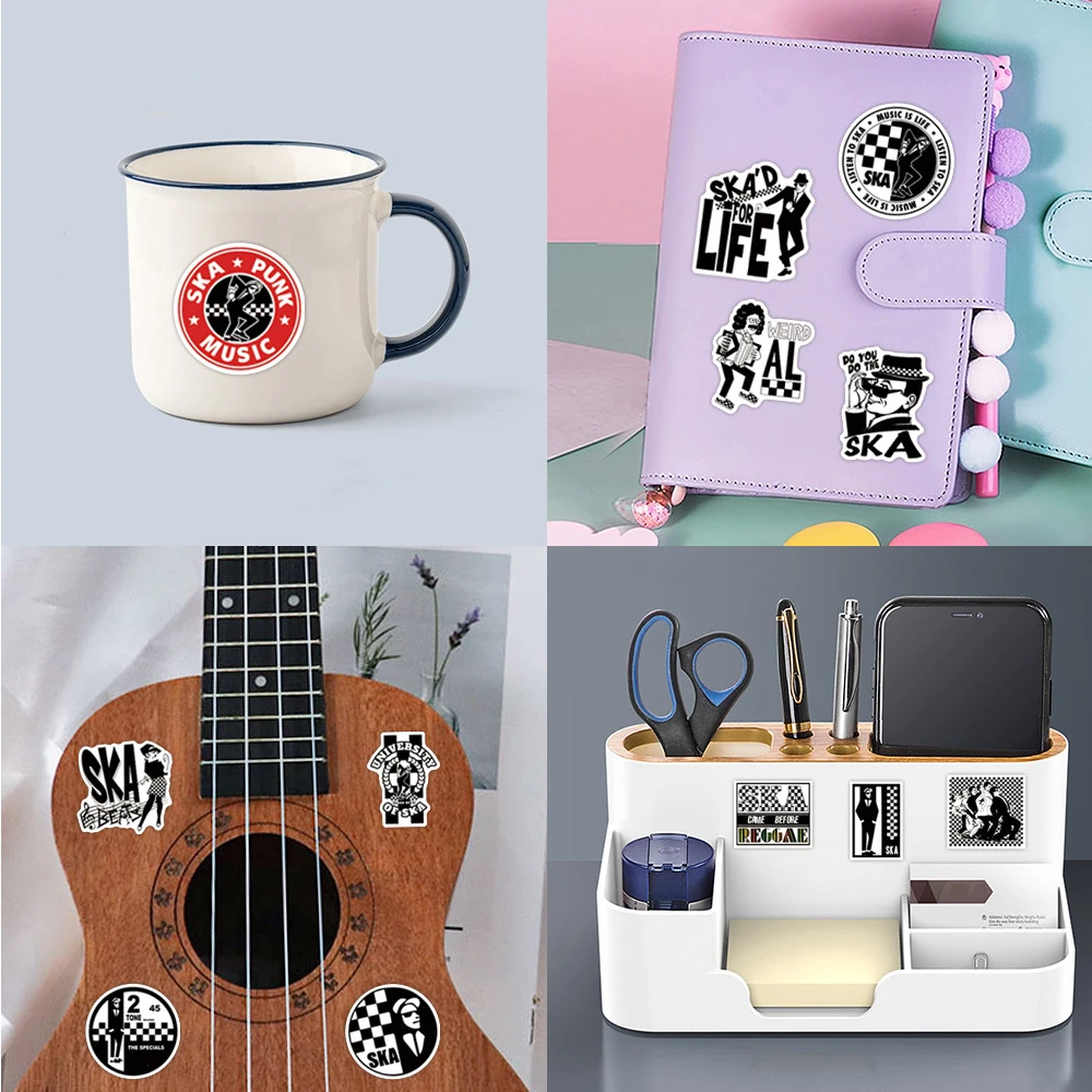 Pegatinas de música Ska Reggae, calcomanías de grafiti personalizadas, monopatín, teléfono, guitarra, pegatinas blancas y negras, decoraciones, 10/30/55 Uds.