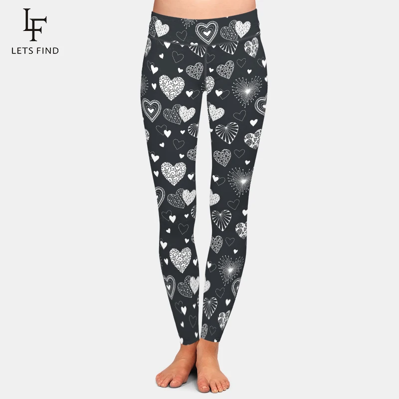 LETSFIND High Quaility Women Pants Fashion Cute Hearts Printing Fitness Leggings High Waist  Warm Leggings