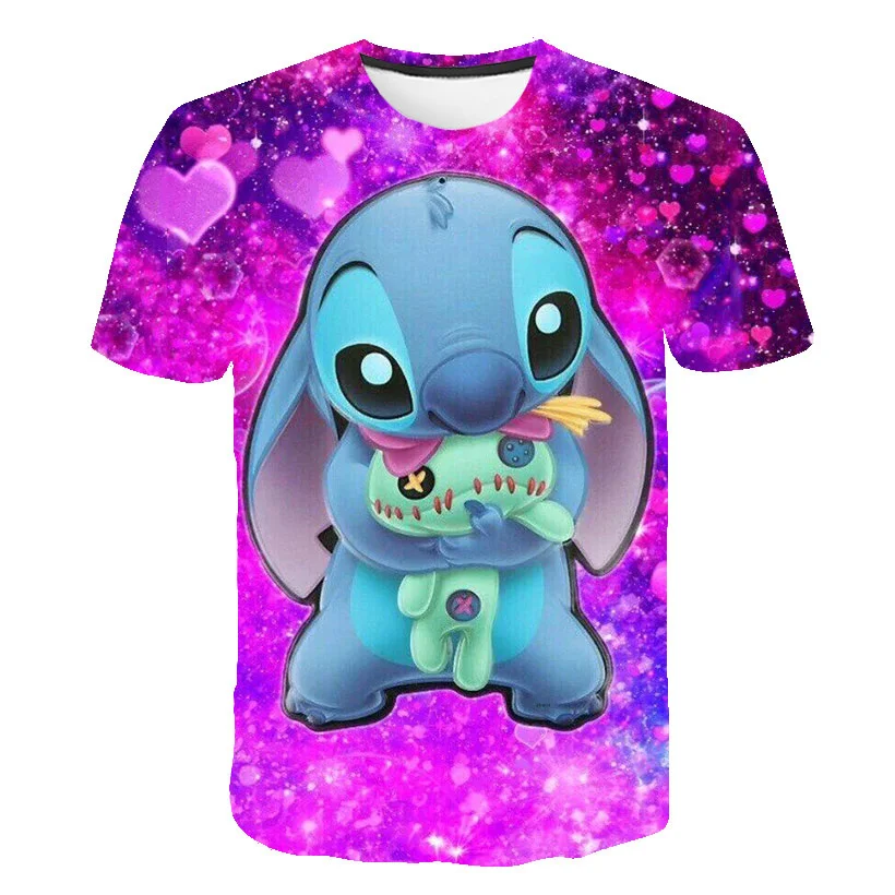 

Disney Baby Boys t shirt Summer Stitch Short Fashion Casual Harajuku Loose Cartoon Printing Stich T-shirt Kids Clothes Girl Top