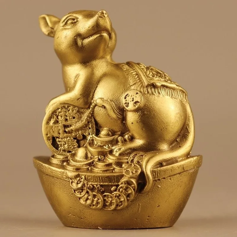 ornament, brass zodiac , golden , money rat, auspicious mascot for home, living room, entrance hall, craft T