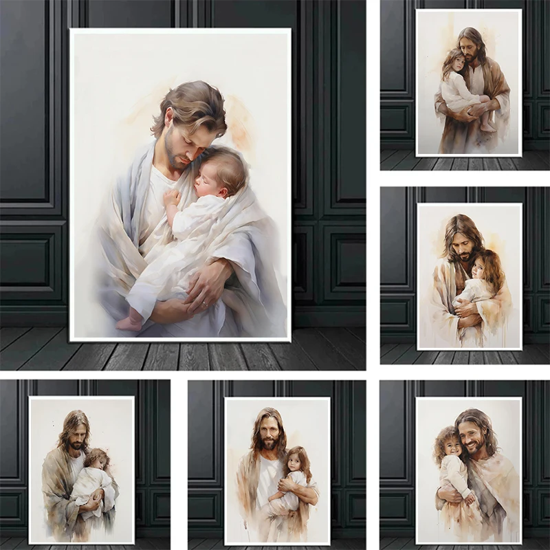 Pinturas Clásicas Cristianas en Lienzo de Jesús y la Niña, Decoración para el Hogar, Pósters con Versículos Bíblicos, Regalos para Creyentes