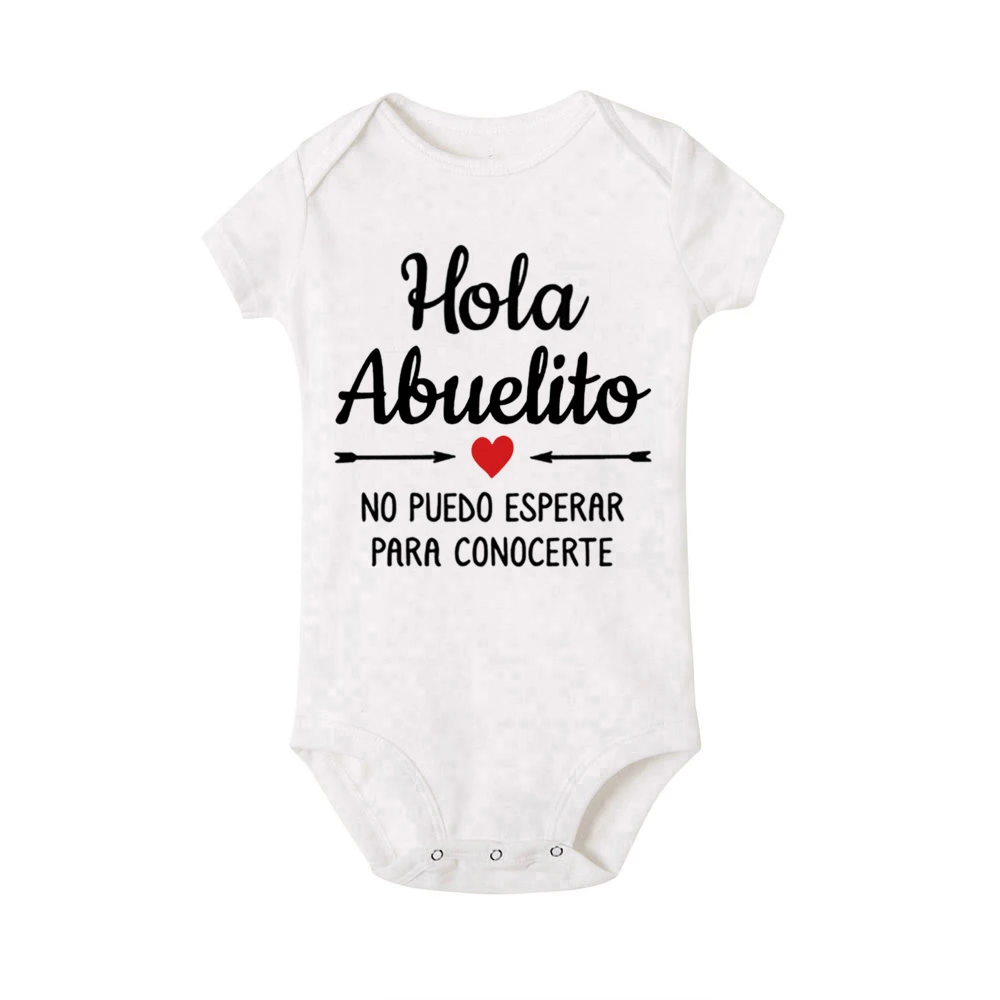 Hola Abuelita Hola Abuelito Baby Announcement Romper Newborn Baby Bodysuits Summer Boys Girls Jumpsuit Pregnancy Reveal Clothes
