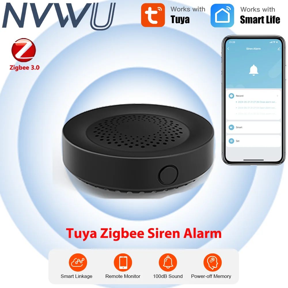 Tuya ZigBee Smart Siren Alarm Smart Home Via SmartLife Remote Monitoring Security Alarm Engineering Supports Google Home Alexa