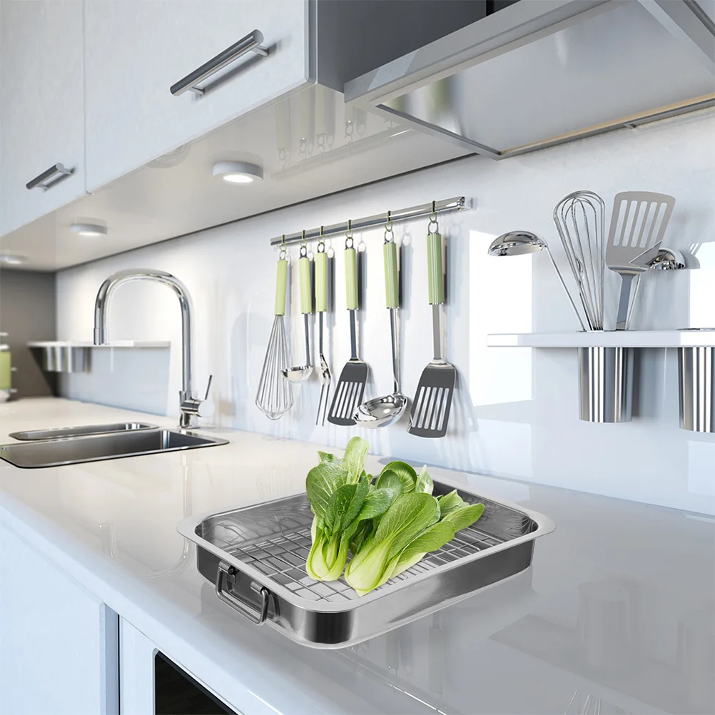 

Stainless Steel Oven Pan Rack Easy Clean Kitchen Baking Tray Set Bakeware Dessert Baking Pan Snack Storage