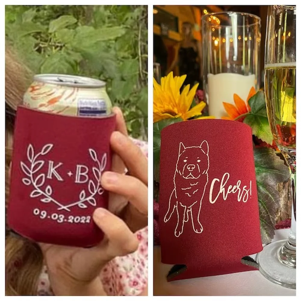 Custom Sketch, Illustrate Your Pet, Pet Portrait Wedding Favor, Personalized Wedding Can Cooler,