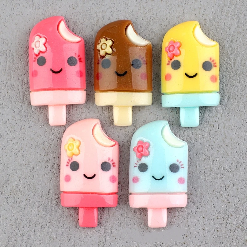 10PCS Kawaii Cartoon Ice Cream Resin Flat Back Cabochons For Hairpin Scrapbooking DIY Jewelry Craft Decoration Accessories Charm