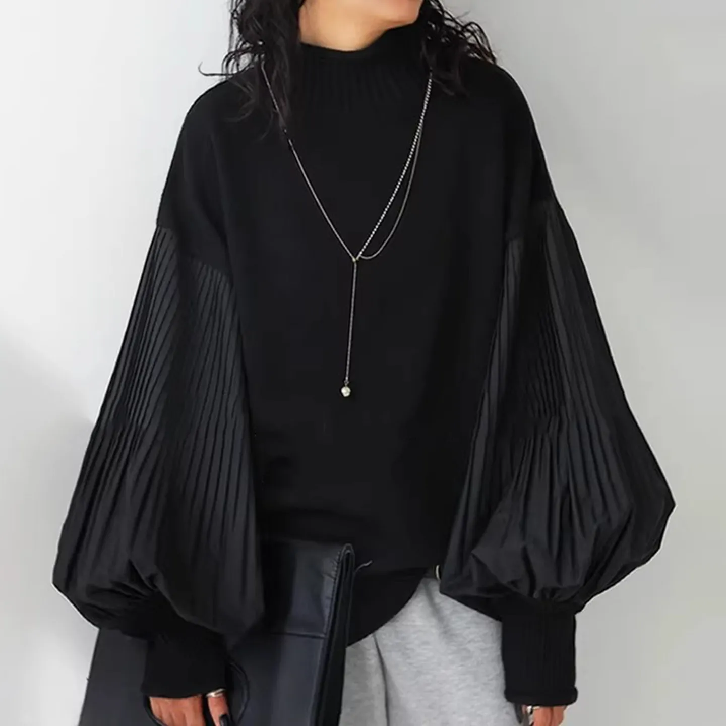 

Gagarich 2026, новинка, сверхпрочный плиссированный вязаный свитер с рукавами-фонариками, осень-зима, темпераментный свободный свитер в стиле ретро с закрученными краями