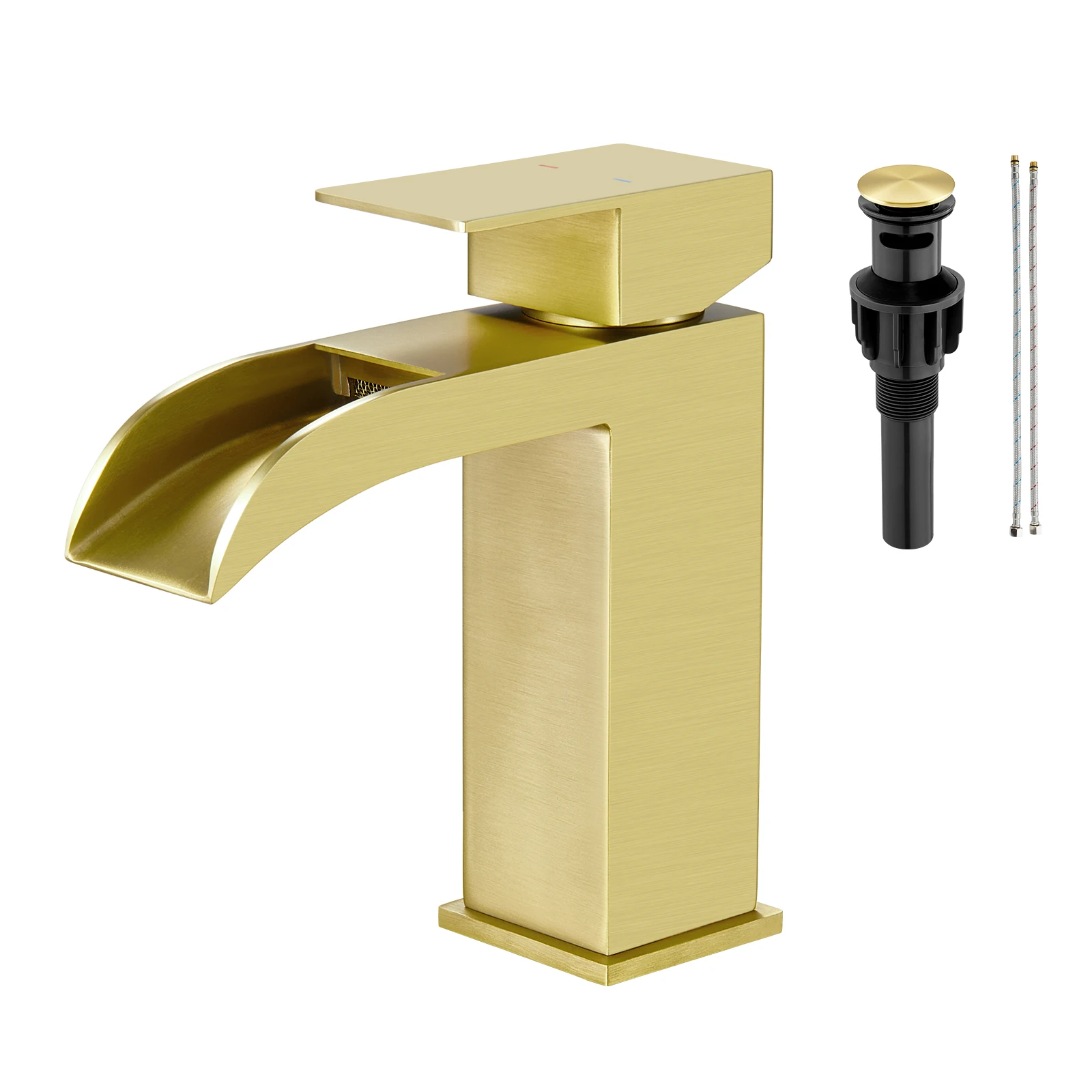 

CUPC CE Drain Single Handle Waterfall Luxury Brushed Gold Bathroom Basin Faucet