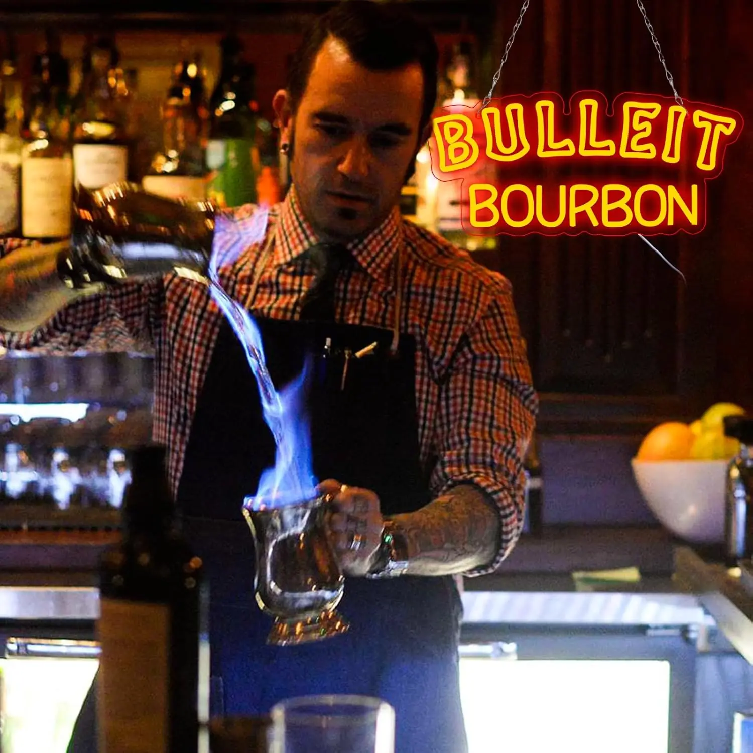 Bourbon Whiskey Neon Sign for Bar Pub man Cave Party,Led Light for Garage Decor Business Display,5V USB Powered Easy Hanging