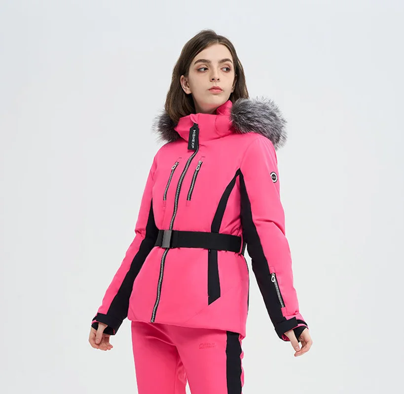 

HIGH EXPERIENCE 2025 Women's Ski Jacket Waterproof Thermal Insulated Soft Shell Snowboard Coat Loose Fit for Outdoor Sports