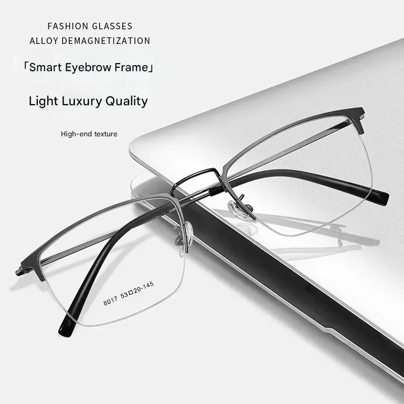 エンティティビジネスハーフリムスタイル金属合金男性眼鏡処方眼鏡ブランドデザイナー光学眼鏡