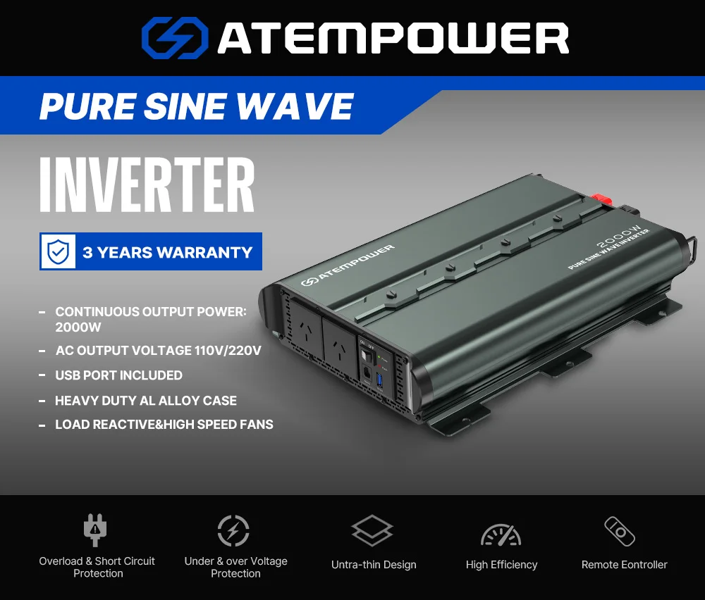 ATEM POWER 12V To 110V/220V 2000W/4000W Pure Sine Wave Power Inverter