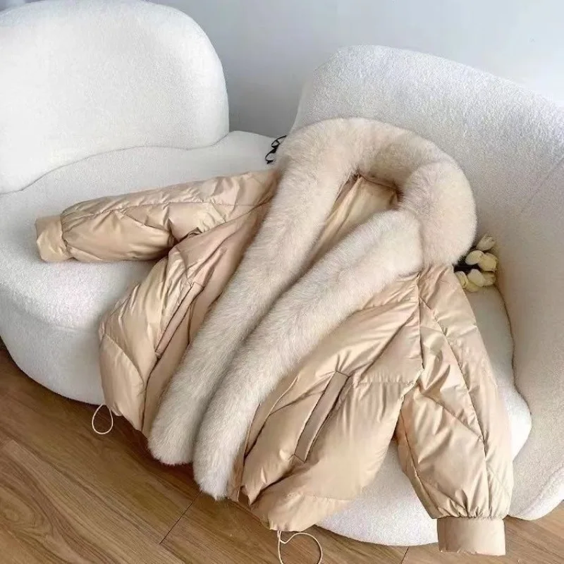 Afneembare vossenbontkraag Ganzendons Bont Middellange en lange losse donsjas Winter Nieuwe jas Dopamine Prachtige persoonlijkheid Mode