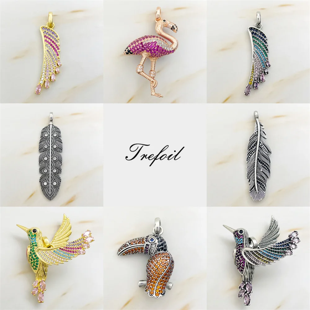 Wisiorek Maori Eagle Feather Flamingo tukan sowa New Fashion biżuteria Boho Vintage 925 srebrny prezent dla kobiet Fit naszyjnik