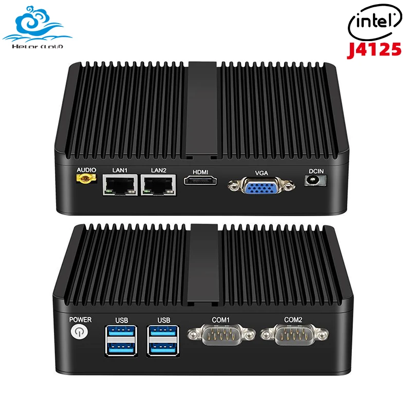 Industrial Fanless Mini PC Intel Celeron J4125 Windows10 2xGigabit Ethernet 2x RS232 DDR4 HDMI VGA WIFI 3G/4G Computer