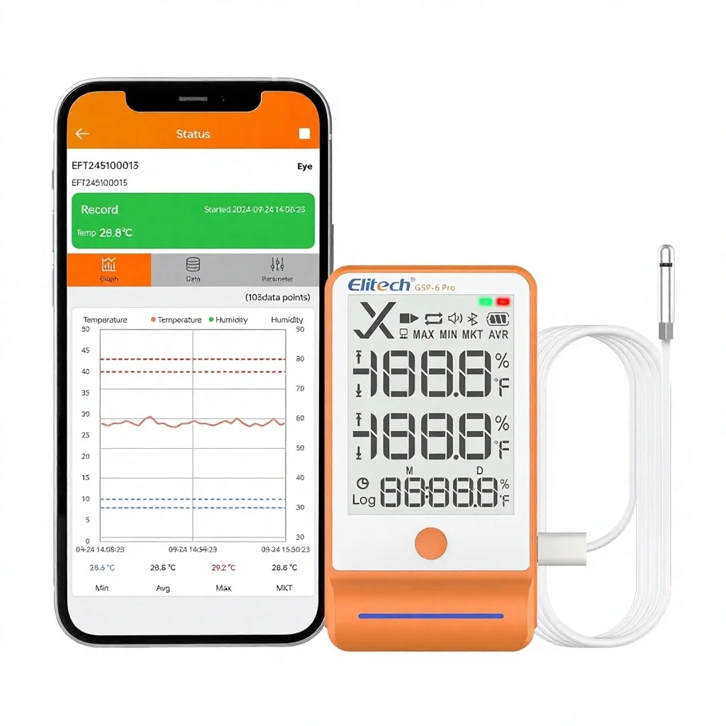 HEDAO Elitech for Digital Temperature Data Logger GSP-6Pro-TLE MAX/MIN/AVG/Humidity PDF/CSV Export for Pharmacy/vac cine