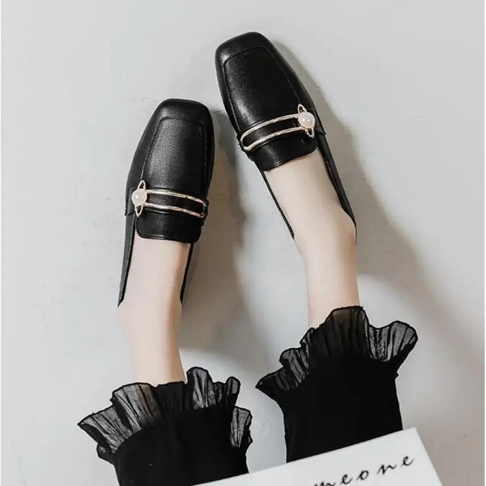

2025 Spring New Women Single Shoes Soft Leather Loafers Flat Sole Chunky Heel Small Leather Shoes British Style Spring Autumn