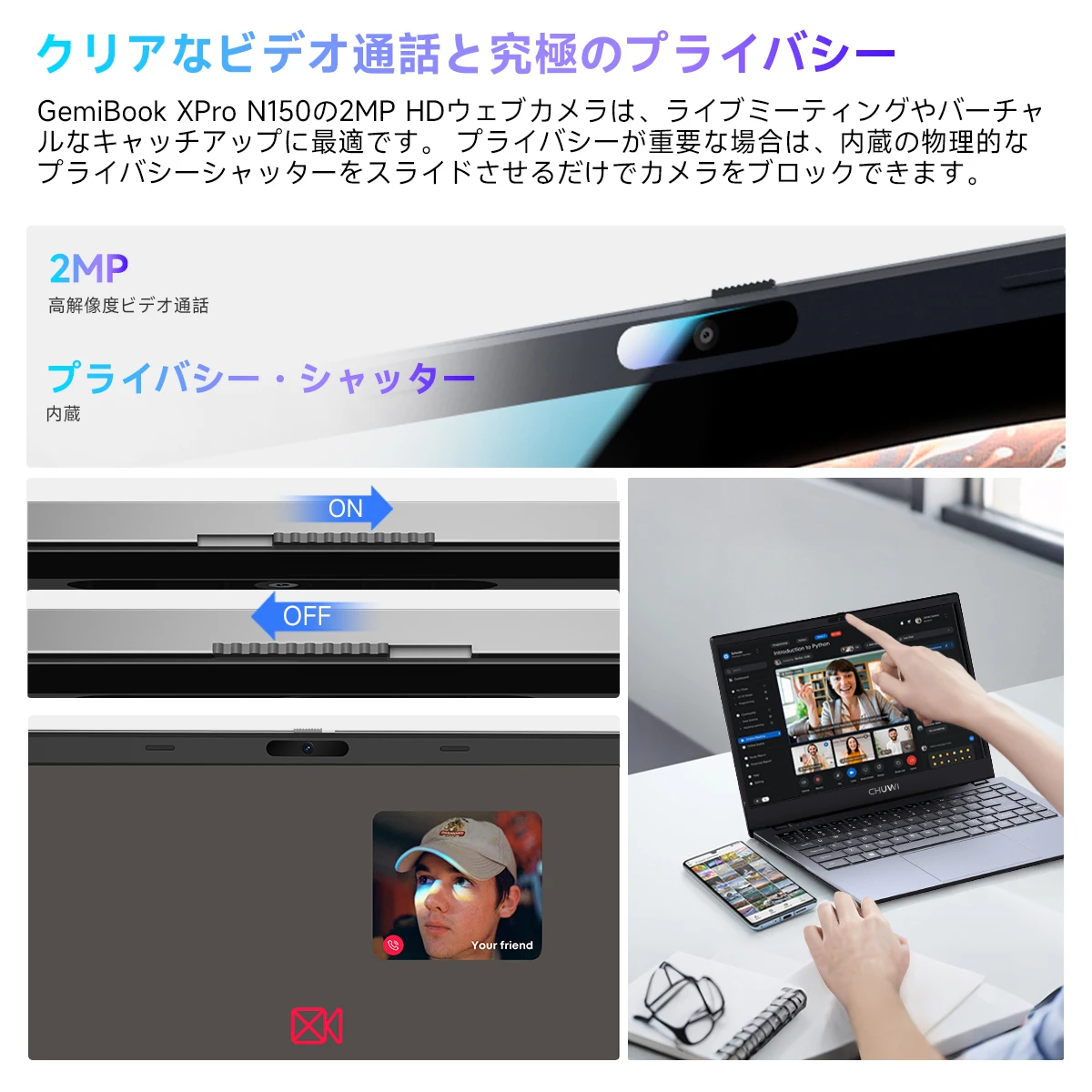 كمبيوتر محمول CHUWI GemiBook XPro بشاشة 14.1 بوصة UHD LPDDR5 16GB RAM 512GB SSD intel12th N150 معالج Windows 11 WIFI6 BT5.2 أجهزة الكمبيوتر المحمولة