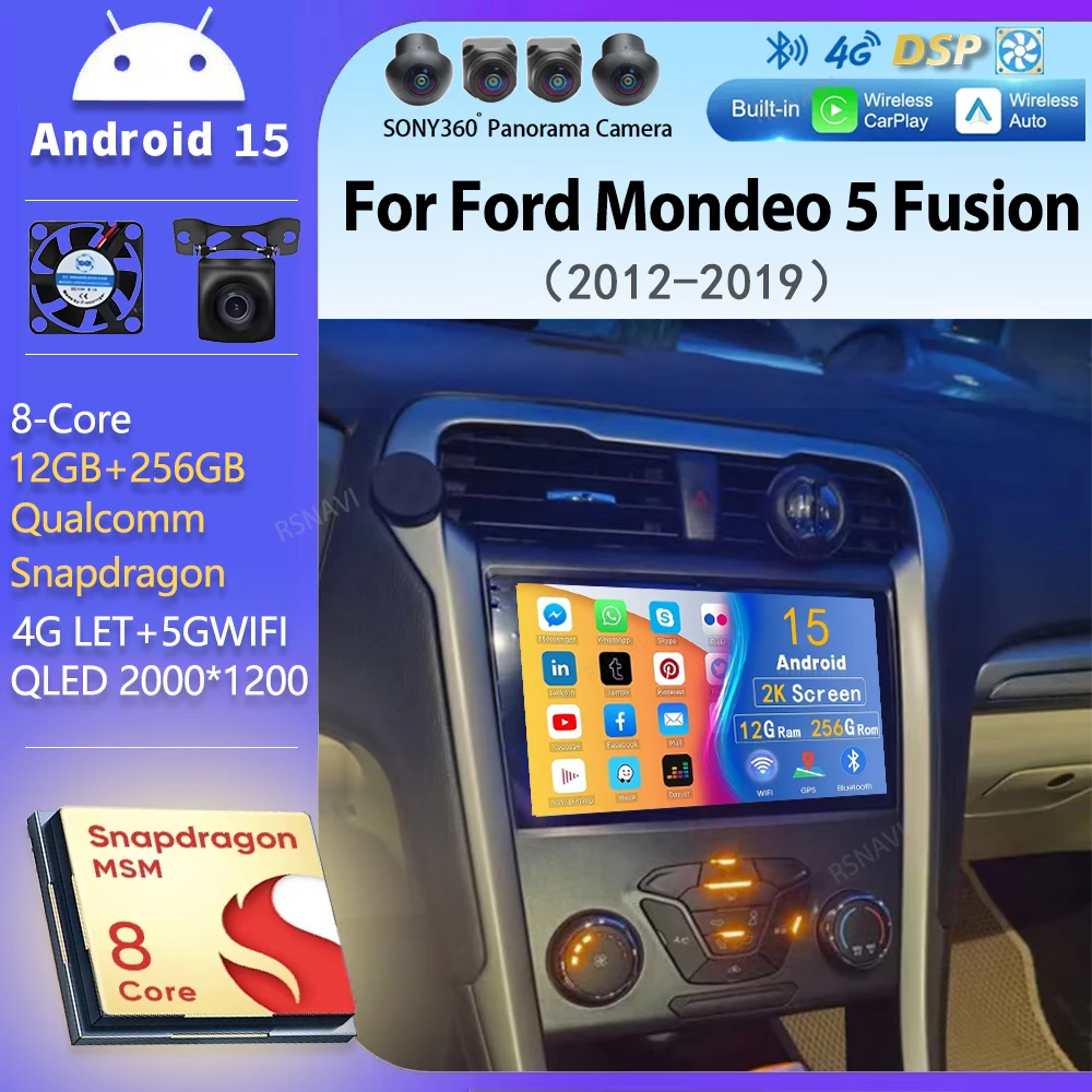 

Android 15 Автомобильный радиоприемник для Ford Mondeo 5 Fusion 2012-2019 Мультимедийный плеер Стерео 2Din GPS WIFI + 4G беспроводной Carplay Auto DVD BT