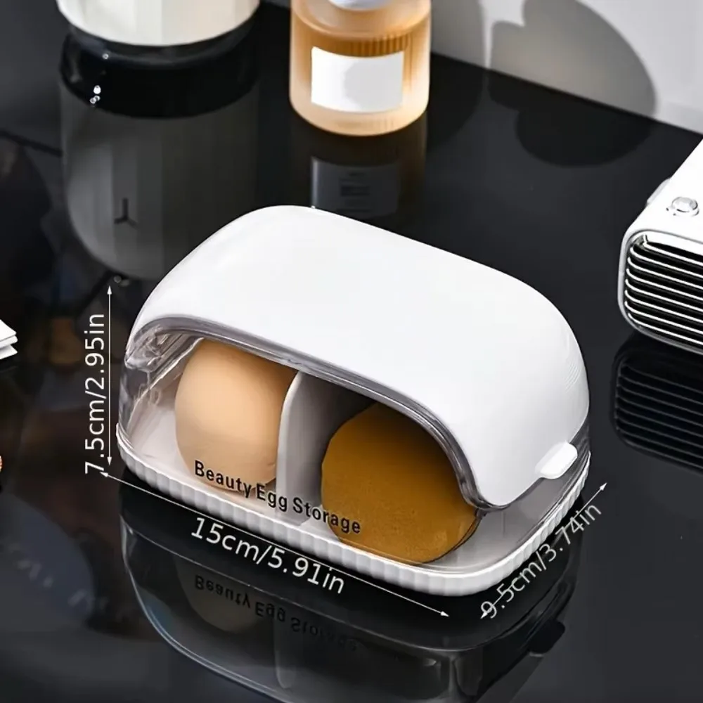 Transparent Lid Makeup Blender Dual Compartment Beauty Sponge Storage Box Holder Dustproof Divided Cosmetic Puff Organizer Case view 6
