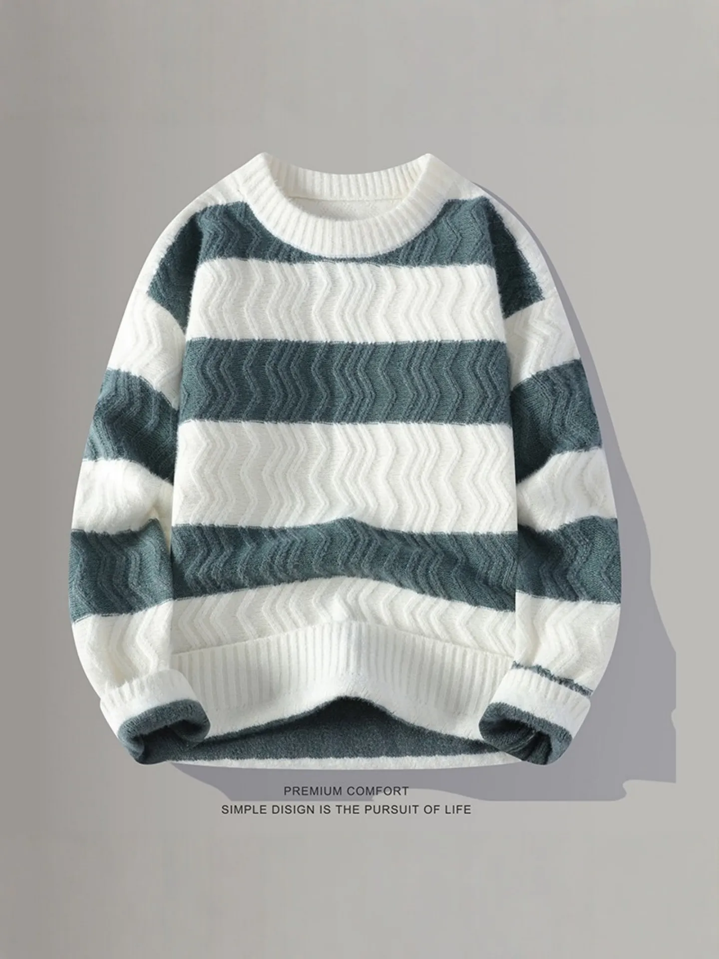 

Новый мужской теплый вязаный свитер 2026 года: полосатый трикотаж, повседневная внутренняя одежда для осени и зимы, модный молодежный стиль