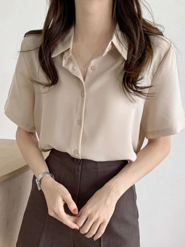 

Шикарный летний повседневный яркий цвет, свободный ort Sve, женский шифоновый воротник с отложным воротником, универсальный, удобный, дышащий