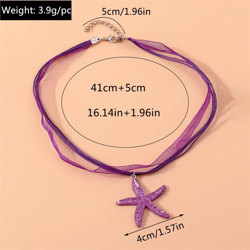 Fashion Colorful Starfish String Necklace for Women Girls Party Holiday Jewelry Decoration