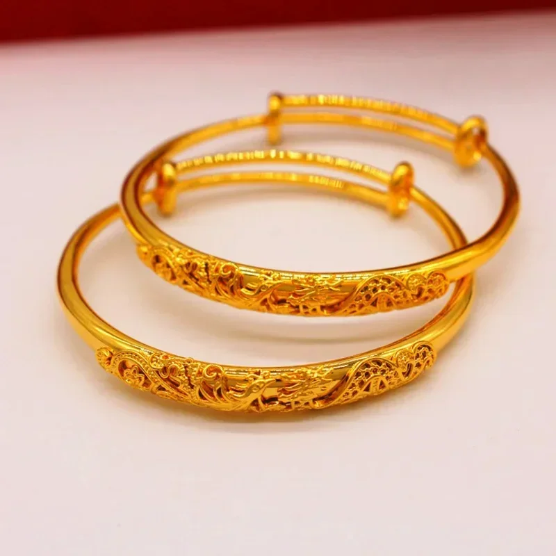 African Wedding Relief Dragon and Phoenix Imitation Gold Bracelet Women's Middle East Dubai Wedding Jewelry Stereo Bracelet