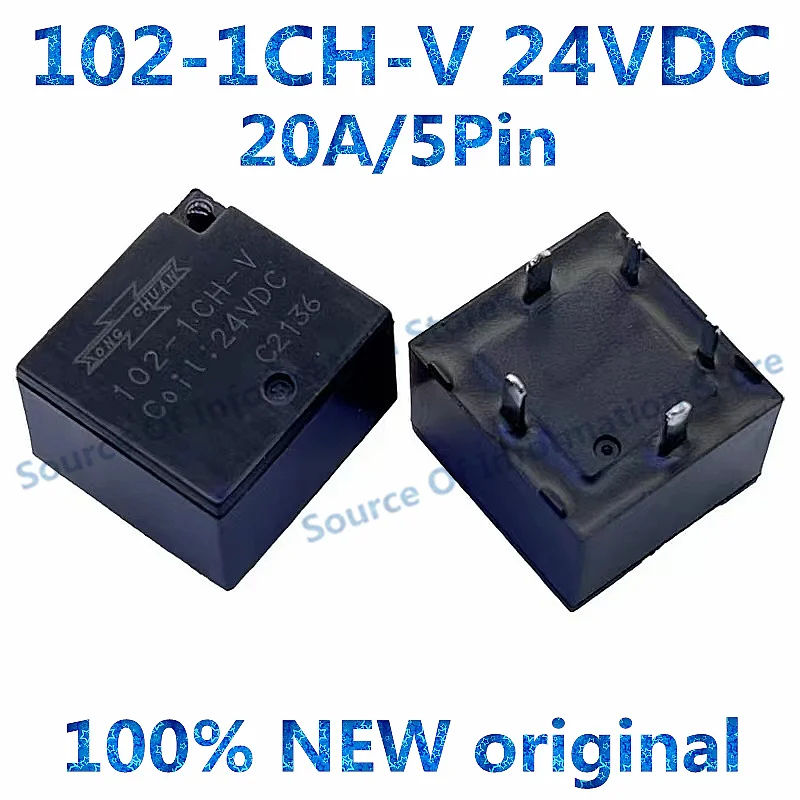 

5Pcs/Lot 102-1CH-V 24VDC High Power Automotive Relay 20A 5Pin Matsukawa Electromagnetic Signal for Vehicle Electronics