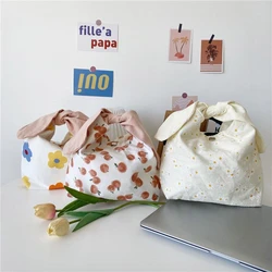 Bento Bag for Work Portable Rabbit Ear Lunch Box Bag Female INS Zebra Student Bag Fashionable Food Bag for Girls Canvas Totes