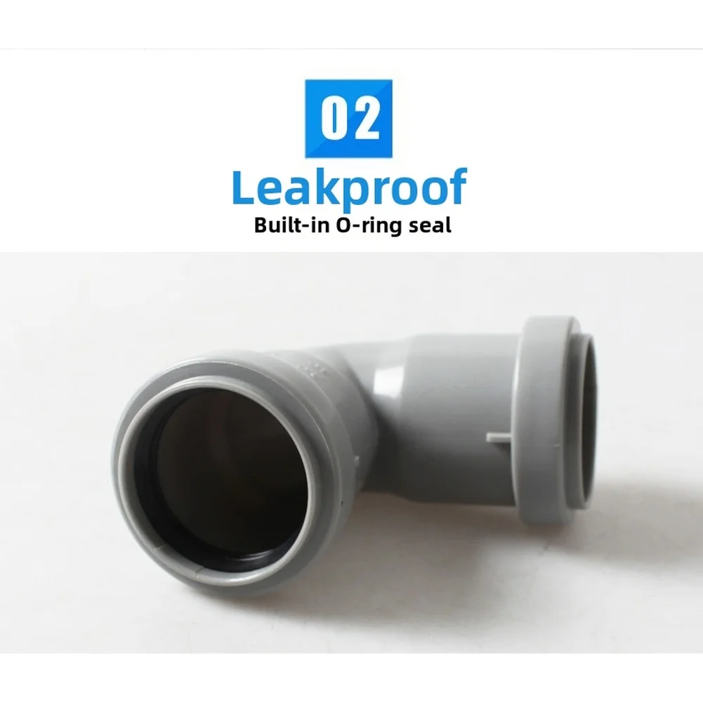 

40mm Plastic Drain Pipe Elbow Adapter 90 Degree Angle PP Material Gray Quick Installation Snap Nut O Ring Seal