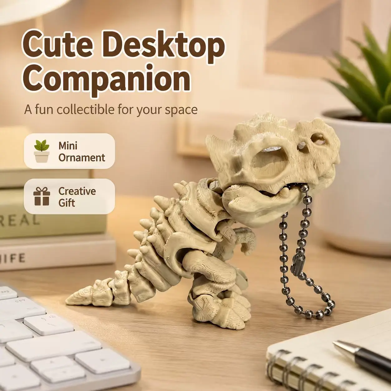 Generic 3D Printed Skeleton Dinosaur Keychain Movable Joints Tyrannosaurus Rex Animal Model Hanging Decor For Dinosaur Lovers