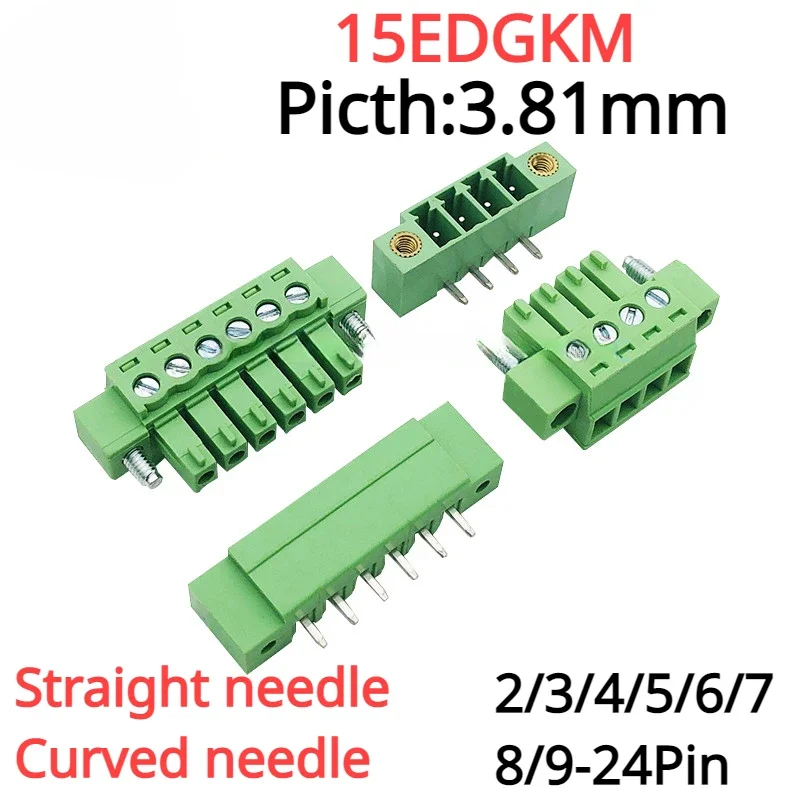 2Sets 15EDGKM 3.81mm Pluggable PCB Screw Terminal Block Connector with Flange Male/Female Plug-in 15EDG Teminal Block 2/3P-24Pin