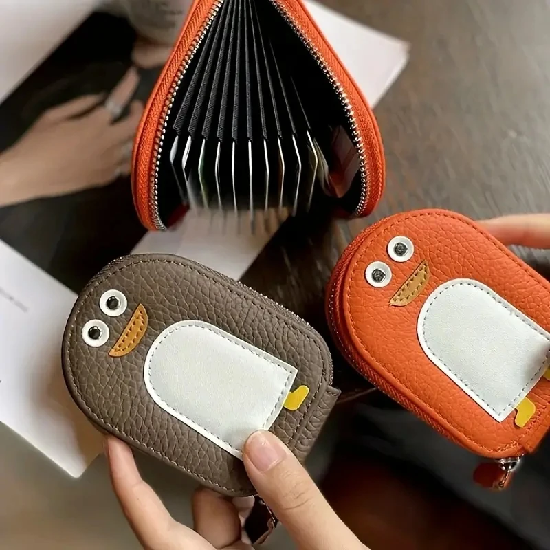 Cute Penguins PU Credit Card for Women Coin Wallet with Zipper High Capacity Portable Coin Purse for Women Girls New Year Gift