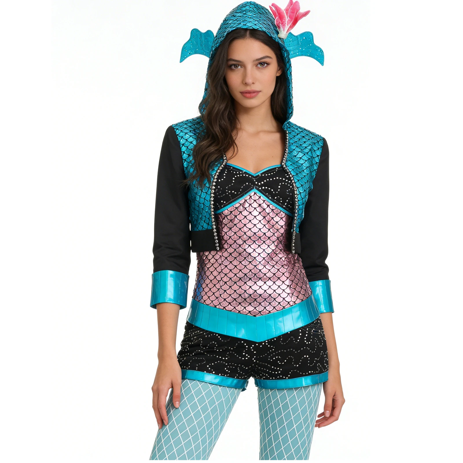 

Женский синий костюм для косплея Lagoona, рубашка, брюки со шляпой, перчатки, полный комплект для вечеринки на Хэллоуин