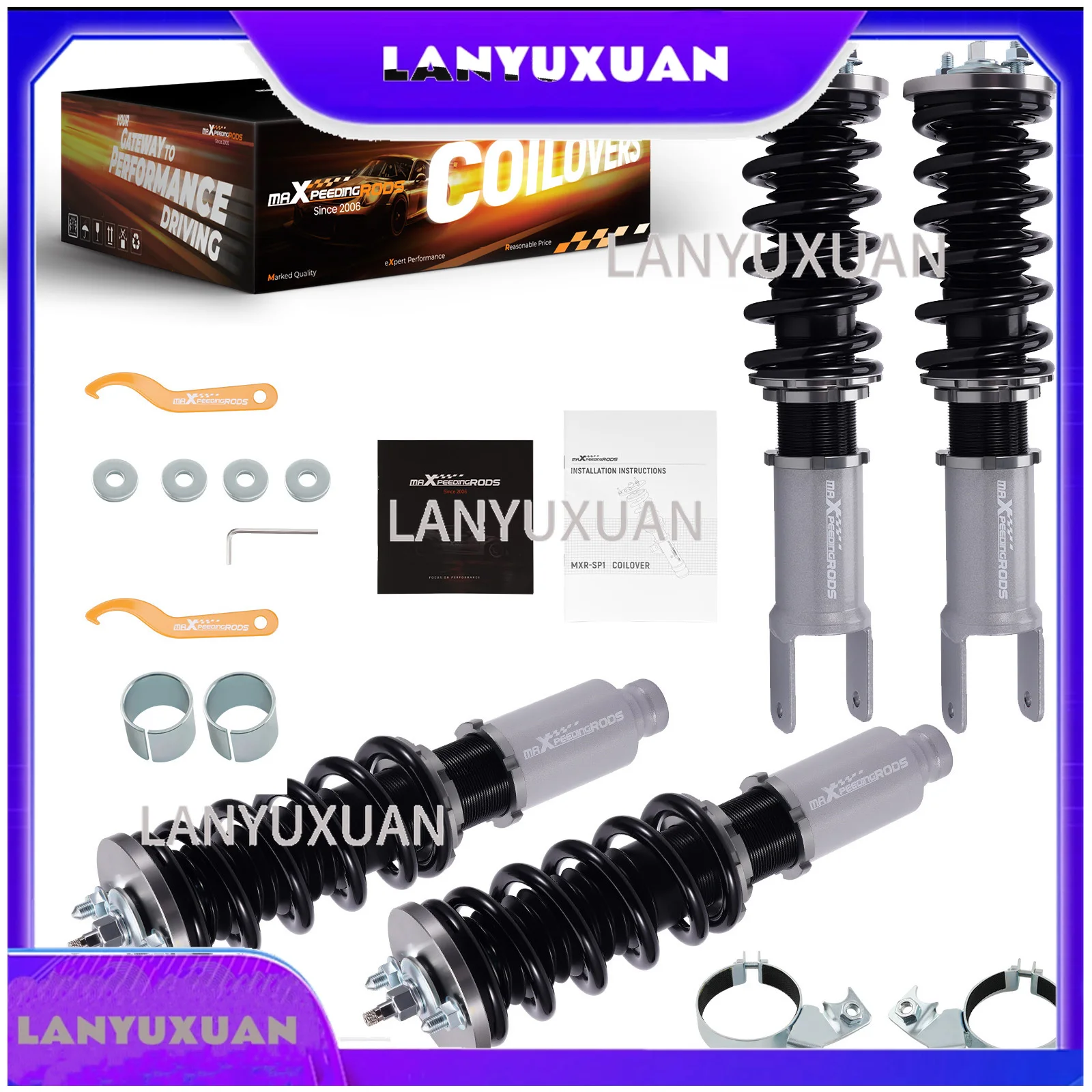 

2026 maXpeedingrods Coilover Kits for Civic EK EJ 1996-2000 24 Ways Adjustable Damper Shock Absorber Gray