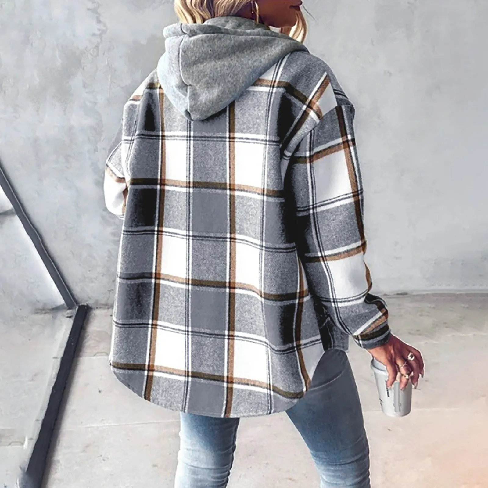 2024 Autumn And Winter New Women\'S Casual Plaid Printed Hoodie Loose Comfortable Warm Fleece Coat Fashion All-Match Coat