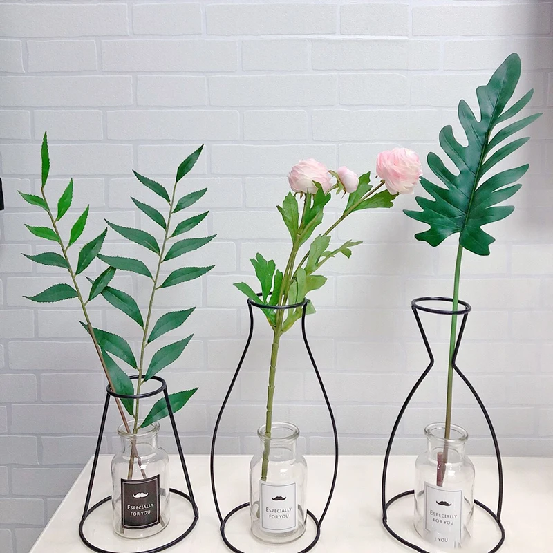 

1pc Nordic Style Iron Vase Flower Arrangement Table Crafts Plant Pot Rose Tulip Metal Line Holder Home Garden Wedding DIY Decor