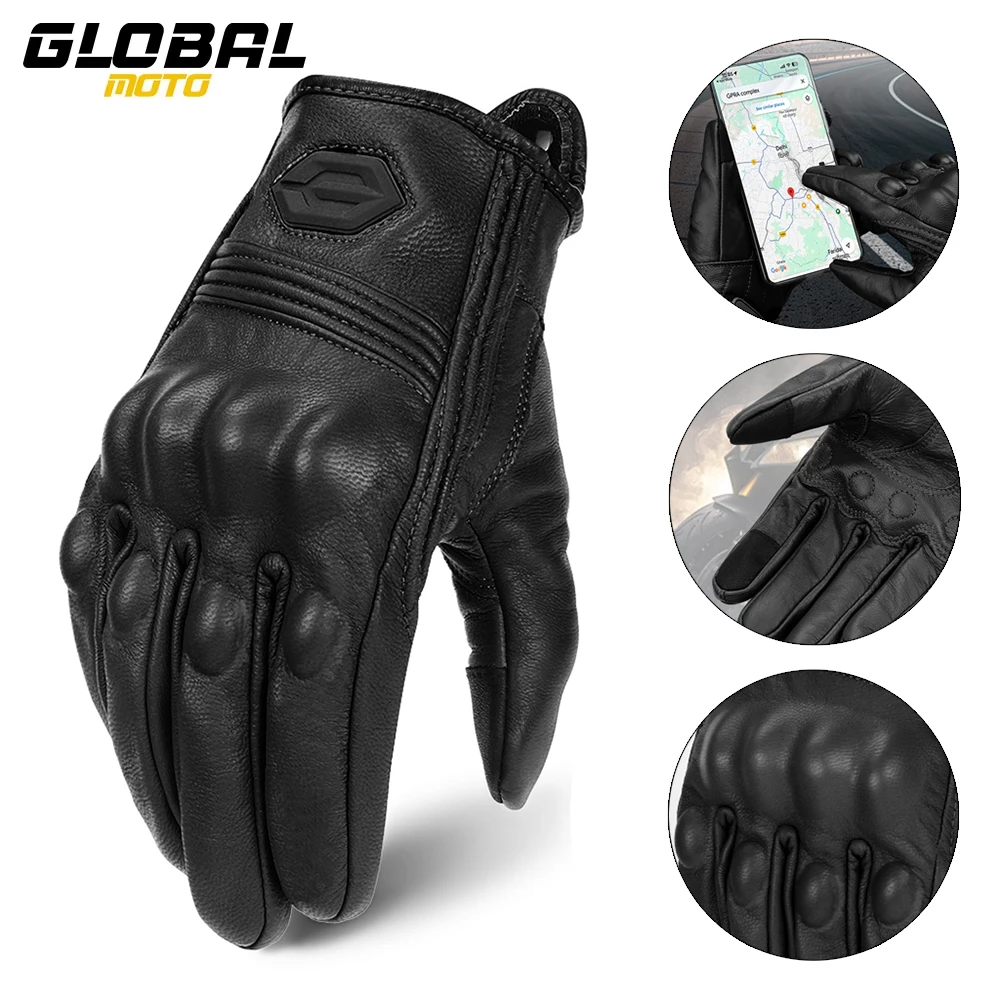 Guantes de invierno para motocicleta, guantes protectores de cuero para Motocross con dedos completos, guantes para montar en motocicleta con pantalla táctil, antideslizantes, M-2XL