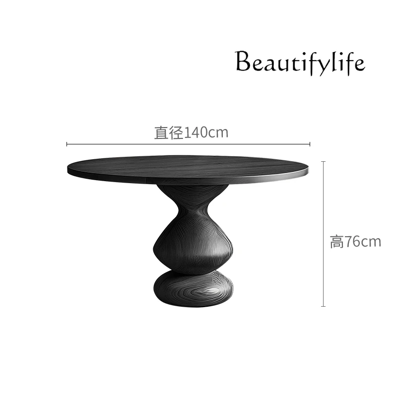 

Italian minimalist wabi-sabi wind solid wood round table special-shaped high-end designer home dining table