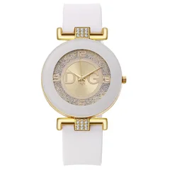 Casual DQG Brand Women Watches White Silicone Bracelet Diamond Arabic Digital Ladies Waterproof Quartz Wristwatches Clock Gift