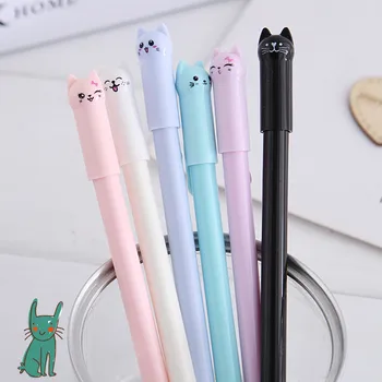 10 pçs/lote gato bonito gel caneta kawaii gatinho caneta neutra 0.38mm preto gel canetas de tinta escola escrita papelaria material de escritório presente