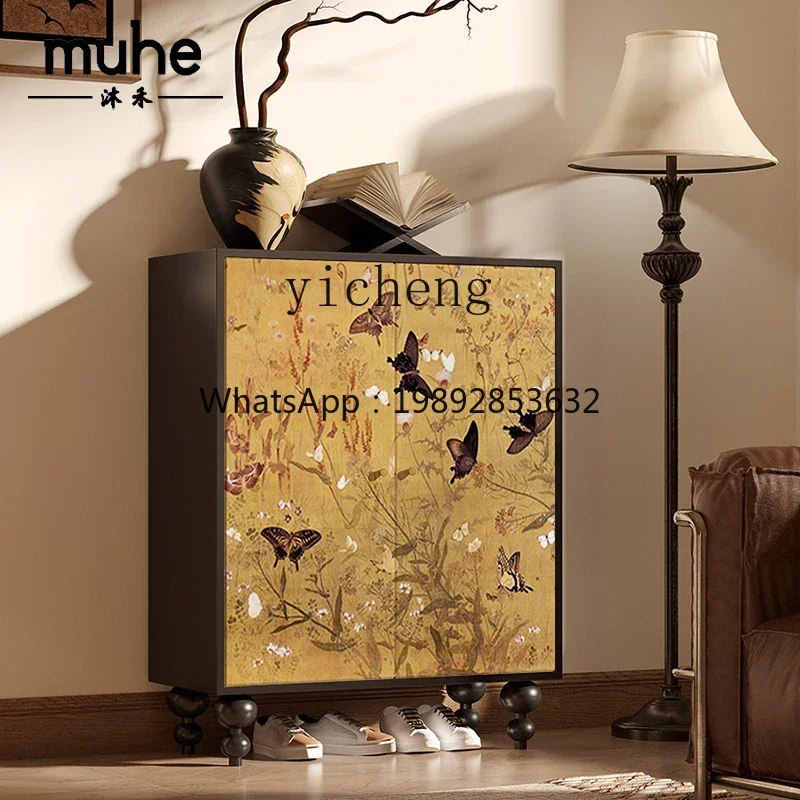

BBZws. Mid-ancient style solid wood entrance entrance cabinet integrated storage cabinet living room wall double door locker