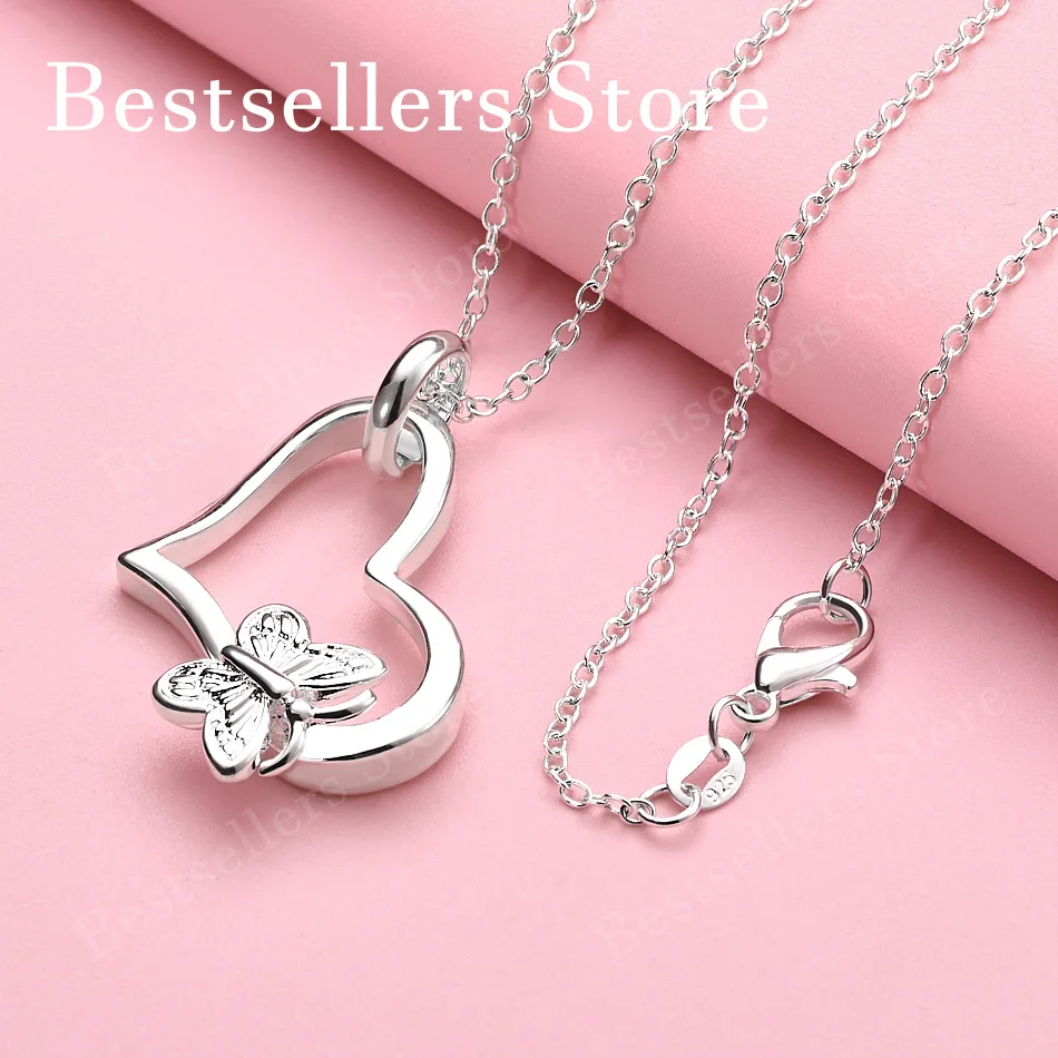 925 sterling silver 16-30 inch exquisite heart-shaped butterfly pendant necklace for women's fashionable wedding jewelry