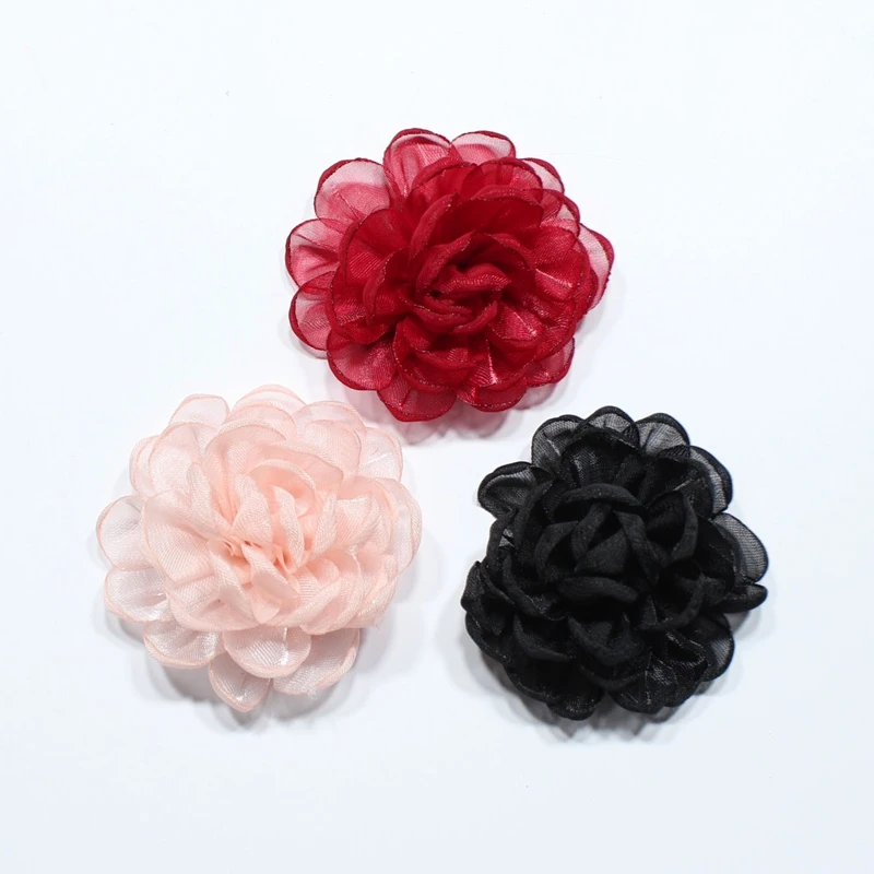 10PCS Handmade Artificial Satin Burnt Multi Layer Flower Clothing Sewing Wedding Hair Clip Headwear DIY Accessories