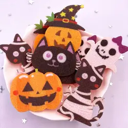 10pcs Glitter Felt Fabric Nonwovens Rainbow Cat Pumpkin Ghost Applique DIY Sewing Patch Halloween decor Supplie Accessorie Craft